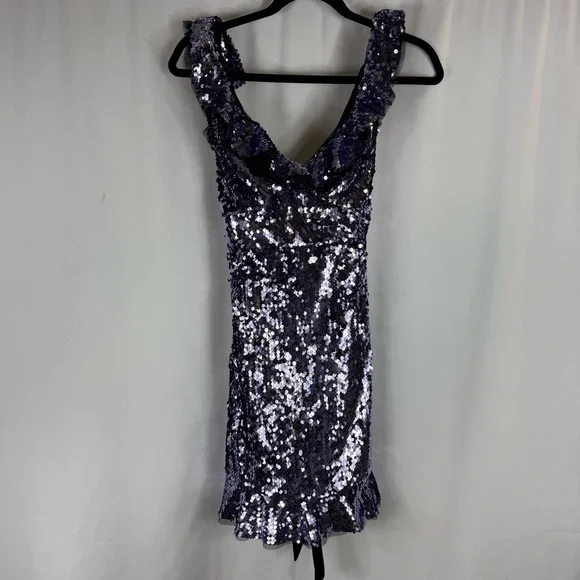 Free People Sequin Mini Dress in Purple and Black Size:6 - Picture 5 of 15